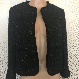 Ann Taylor Sz 4 Blazer Jacket Black Heather Tweed